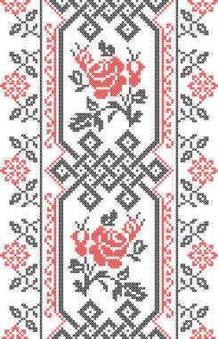 Vector illustration of Ukrainian ornament in ethnic style, identity, vyshyvanka, embroidery for print clothes, websites, banners. Background. Geometric design, border, copy space, frame clipart