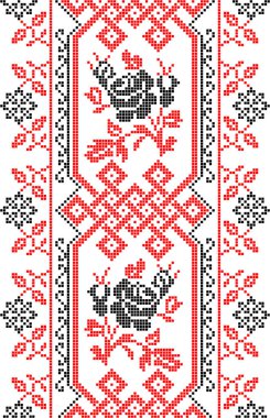 Etnik tarz, kimlik, vyshyvanka gibi Ukrayna süslemelerinin vektör illüstrasyonu, baskı giysileri, web siteleri, afişler için nakış. Geçmişi. Geometrik tasarım, sınır, kopyalama alanı, çerçeve