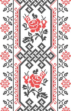 Etnik tarz, kimlik, vyshyvanka gibi Ukrayna süslemelerinin vektör illüstrasyonu, baskı giysileri, web siteleri, afişler için nakış. Geçmişi. Geometrik tasarım, sınır, kopyalama alanı, çerçeve