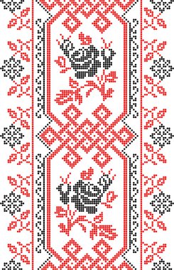 Etnik tarz, kimlik, vyshyvanka gibi Ukrayna süslemelerinin vektör illüstrasyonu, baskı giysileri, web siteleri, afişler için nakış. Geçmişi. Geometrik tasarım, sınır, kopyalama alanı, çerçeve