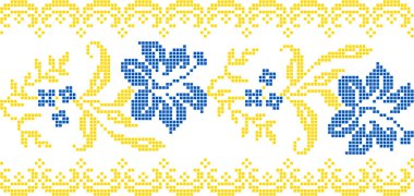 Etnik tarz, kimlik, vyshyvanka, desenli giysiler, web siteleri, afişler gibi Ukrayna çiçek süslerinin vektör çizimi. Geçmişi. Geometrik tasarım, sınır, kopyalama alanı, çerçeve