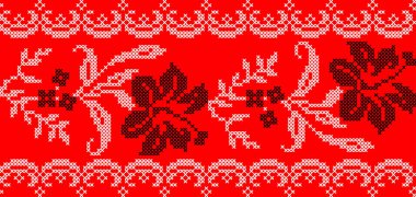 Etnik tarz, kimlik, vyshyvanka, desenli giysiler, web siteleri, afişler gibi Ukrayna çiçek süslerinin vektör çizimi. Geçmişi. Geometrik tasarım, sınır, kopyalama alanı, çerçeve