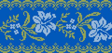 Etnik tarz, kimlik, vyshyvanka, desenli giysiler, web siteleri, afişler gibi Ukrayna çiçek süslerinin vektör çizimi. Geçmişi. Geometrik tasarım, sınır, kopyalama alanı, çerçeve