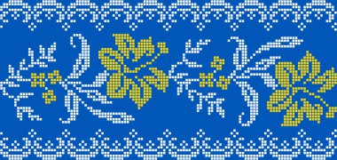 Etnik tarz, kimlik, vyshyvanka, desenli giysiler, web siteleri, afişler gibi Ukrayna çiçek süslerinin vektör çizimi. Geçmişi. Geometrik tasarım, sınır, kopyalama alanı, çerçeve