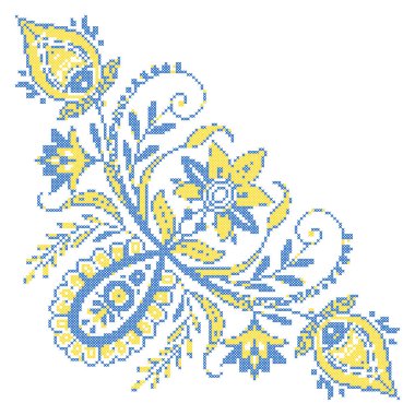 Etnik tarz, kimlik, vyshyvanka, desenli giysiler, web siteleri, afişler gibi Ukrayna çiçek süslerinin vektör çizimi. Geçmişi. Geometrik tasarım, kopyalama alanı, çerçeve