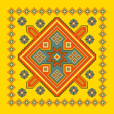 Etnik tarz, kimlik, vyshyvanka gibi Ukrayna süslemelerinin vektör illüstrasyonu, baskı giysileri, web siteleri, afişler için nakış. Geçmişi. Geometrik tasarım, sınır, kopyalama alanı, çerçeve