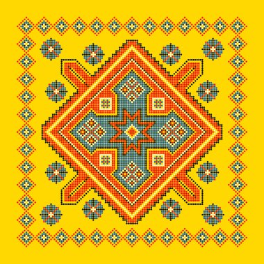 Etnik tarz, kimlik, vyshyvanka gibi Ukrayna süslemelerinin vektör illüstrasyonu, baskı giysileri, web siteleri, afişler için nakış. Geçmişi. Geometrik tasarım, sınır, kopyalama alanı, çerçeve