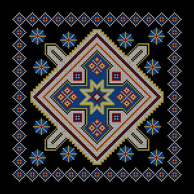 Etnik tarz, kimlik, vyshyvanka gibi Ukrayna süslemelerinin vektör illüstrasyonu, baskı giysileri, web siteleri, afişler için nakış. Geçmişi. Geometrik tasarım, sınır, kopyalama alanı, çerçeve