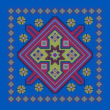 Etnik tarz, kimlik, vyshyvanka gibi Ukrayna süslemelerinin vektör illüstrasyonu, baskı giysileri, web siteleri, afişler için nakış. Geçmişi. Geometrik tasarım, sınır, kopyalama alanı, çerçeve