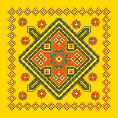 Etnik tarz, kimlik, vyshyvanka gibi Ukrayna süslemelerinin vektör illüstrasyonu, baskı giysileri, web siteleri, afişler için nakış. Geçmişi. Geometrik tasarım, sınır, kopyalama alanı, çerçeve