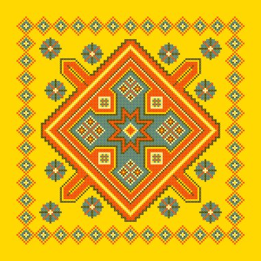 Etnik tarz, kimlik, vyshyvanka gibi Ukrayna süslemelerinin vektör illüstrasyonu, baskı giysileri, web siteleri, afişler için nakış. Geçmişi. Geometrik tasarım, sınır, kopyalama alanı, çerçeve