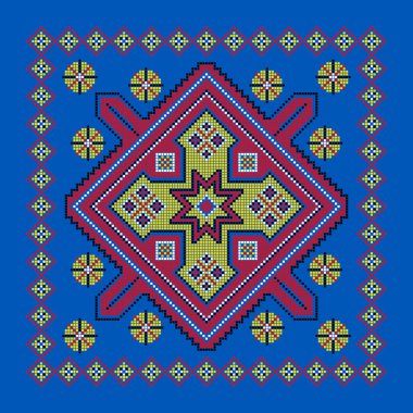 Etnik tarz, kimlik, vyshyvanka gibi Ukrayna süslemelerinin vektör illüstrasyonu, baskı giysileri, web siteleri, afişler için nakış. Geçmişi. Geometrik tasarım, sınır, kopyalama alanı, çerçeve