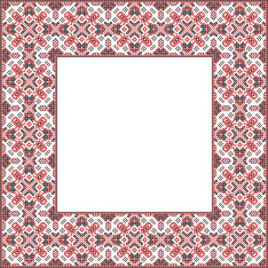 Etnik tarz, kimlik, vyshyvanka, basılı kıyafetler için nakış, web siteleri, afişler gibi Ukrayna süslemeleri için vektör illüstrasyon çerçevesi. Geçmişi. Geometrik tasarım, sınır, kopyalama alanı, çerçeve