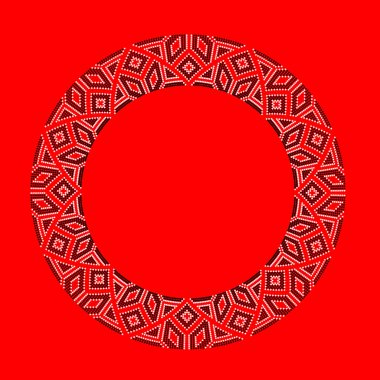 Etnik tarz, kimlik, vyshyvanka, baskı giysileri, web siteleri, afişler gibi yuvarlak çerçeveli Ukrayna süslemelerinin vektör çizimi. Geçmişi. Geometrik tasarım, kopyalama alanı, çerçeve