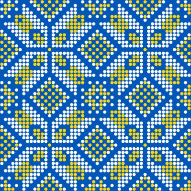 Pixel Sanat Stilinde Kusursuz Ukrayna Halk Düzeni Tekstil, Duvarkağıtları ve Dijital Arkaplan için Geleneksel Geometrik Süsleme
