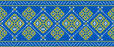 Çapraz dikişli geleneksel Ukrayna nakış deseni. Orijinal Ukrayna vyshyvanka motiflerinden esinlenilmiş halk dekoratif tasarımı, tekstil ve arka plan için mükemmel.