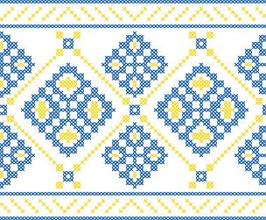 Çapraz dikişli geleneksel Ukrayna nakış deseni. Orijinal Ukrayna vyshyvanka motiflerinden esinlenilmiş halk dekoratif tasarımı, tekstil ve arka plan için mükemmel.