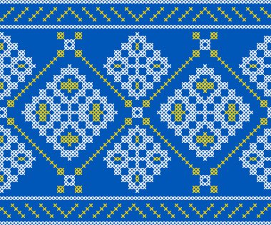 Çapraz dikişli geleneksel Ukrayna nakış deseni. Orijinal Ukrayna vyshyvanka motiflerinden esinlenilmiş halk dekoratif tasarımı, tekstil ve arka plan için mükemmel.
