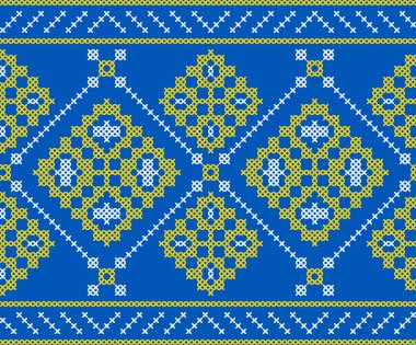 Çapraz dikişli geleneksel Ukrayna nakış deseni. Orijinal Ukrayna vyshyvanka motiflerinden esinlenilmiş halk dekoratif tasarımı, tekstil ve arka plan için mükemmel.