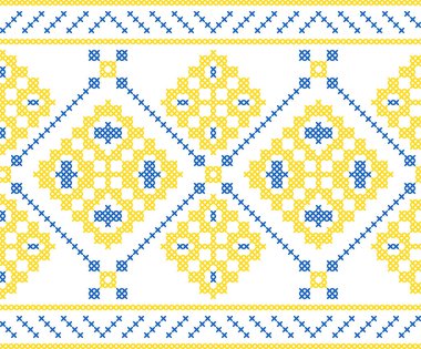 Çapraz dikişli geleneksel Ukrayna nakış deseni. Orijinal Ukrayna vyshyvanka motiflerinden esinlenilmiş halk dekoratif tasarımı, tekstil ve arka plan için mükemmel.