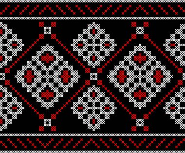 Çapraz dikişli geleneksel Ukrayna nakış deseni. Orijinal Ukrayna vyshyvanka motiflerinden esinlenilmiş halk dekoratif tasarımı, tekstil ve arka plan için mükemmel.