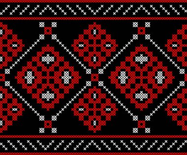 Çapraz dikişli geleneksel Ukrayna nakış deseni. Orijinal Ukrayna vyshyvanka motiflerinden esinlenilmiş halk dekoratif tasarımı, tekstil ve arka plan için mükemmel.