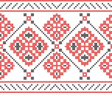 Çapraz dikişli geleneksel Ukrayna nakış deseni. Orijinal Ukrayna vyshyvanka motiflerinden esinlenilmiş halk dekoratif tasarımı, tekstil ve arka plan için mükemmel.