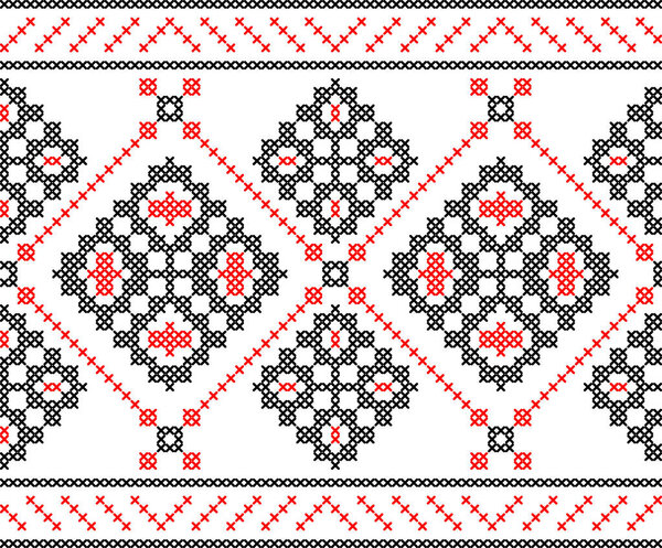 Традиционная украинская вышивка с элементами крестового стежка. Народный декоративный дизайн, вдохновленный аутентичными украинскими вышиванками, идеально подходит для текстиля, фона