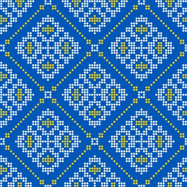 Geometrik süslemeli kusursuz vektör deseni, etnik stil, kimlik, vyshyvanka şeklinde Ukrayna süsü, baskı giysileri, web siteleri, afişler için nakış