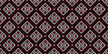 Geometrik süslemeli kusursuz vektör deseni, etnik stil, kimlik, vyshyvanka şeklinde Ukrayna süsü, baskı giysileri, web siteleri, afişler için nakış