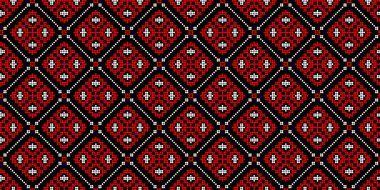 Geometrik süslemeli kusursuz vektör deseni, etnik stil, kimlik, vyshyvanka şeklinde Ukrayna süsü, baskı giysileri, web siteleri, afişler için nakış