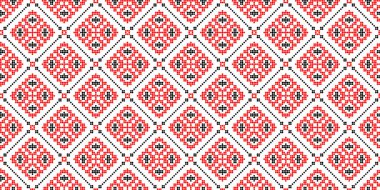 Geometrik süslemeli kusursuz vektör deseni, etnik stil, kimlik, vyshyvanka şeklinde Ukrayna süsü, baskı giysileri, web siteleri, afişler için nakış