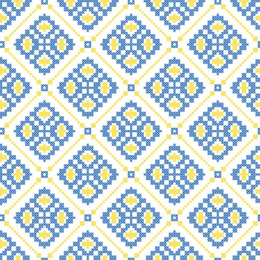 Geometrik süslemeli kusursuz vektör deseni, etnik stil, kimlik, vyshyvanka şeklinde Ukrayna süsü, baskı giysileri, web siteleri, afişler için nakış