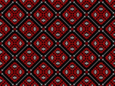 Geometrik süslemeli kusursuz vektör deseni, etnik stil, kimlik, vyshyvanka şeklinde Ukrayna süsü, baskı giysileri, web siteleri, afişler için nakış