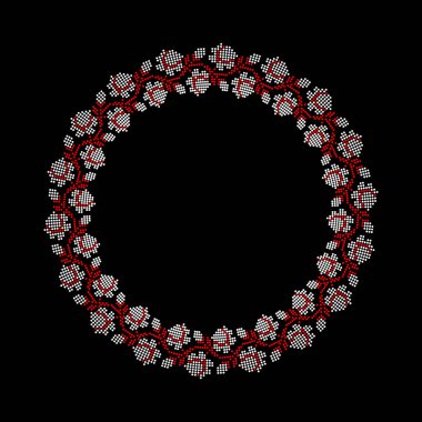 Ukrayna işlemeli vektör dairesel süs piksel biçiminde geleneksel çiçek deseni