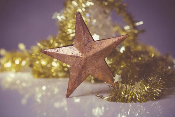 Belle Étoile Décoration Noël Avec Des Lumières Bokeh Arrière Plan — Photo