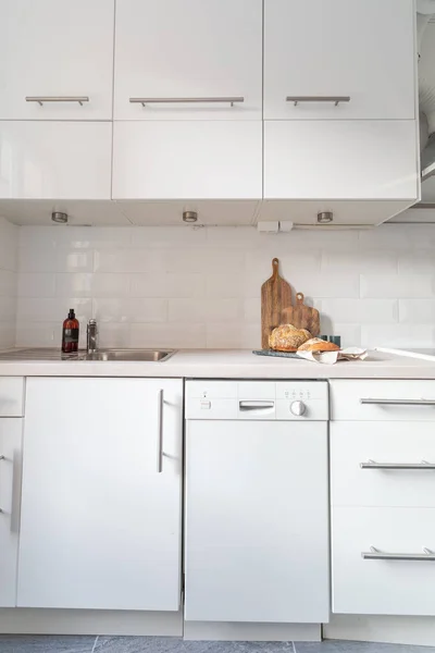 Cozinha Branca Com Azulejos Brancos Cozinha Moderna — Fotografia de Stock