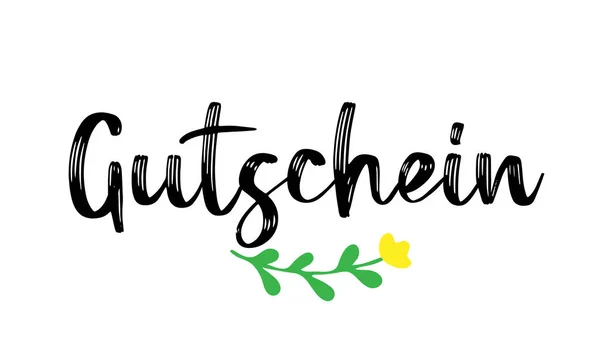 ハンドはドイツ語で Gutschein の文字をバナーでスケッチした 翻訳ギフトボーカー — ストック写真