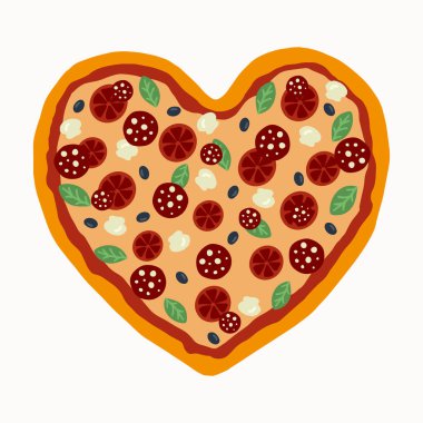 Beyaz arka planda elle boyanmış lezzetli pizza illüstrasyonu. Vektör illüstrasyonu