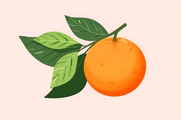 Orange Avec Des Feuilles Illustration Plate Dessinée Agrumes Branche Orange — Photo