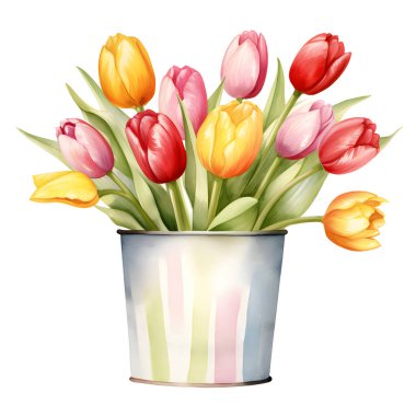Renkli lalelerin suluboya çizimi