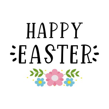 Çiçeklerle Mutlu Paskalyalar alıntısı çizilmiş. Harf 