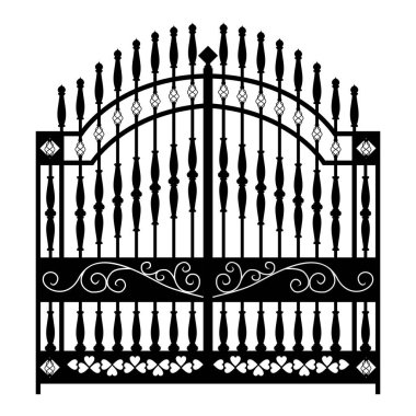 Kapı ve çit vektörü, siyah düz tasarım