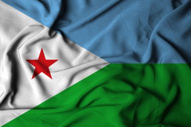 seçici odak djibouti bayrağı, el sallayan kumaş dokusuyla. 3B illüstrasyon