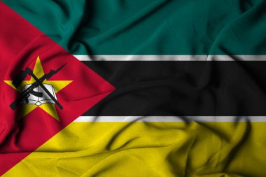 Mozambik bayrağının seçici odak noktası, el sallayan kumaş dokusu. 3d illüstrasyon