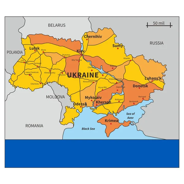 Ukrayna kriz haritası. Ukrayna ve Rus askeri çatışması. Ukrayna, Rusya 'nın işgal ettiği toprakları gösteren idari harita. vektör haritası.