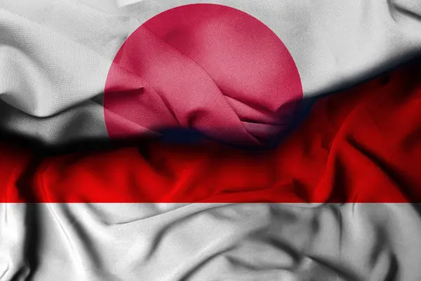 Illustration of the JAPAN flag combining the INDONESIAN flag, decoration background. 3d illustration