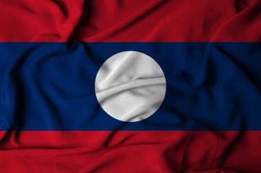 Sallanan kumaş dokusuyla, laos bayrağının seçici odak noktası. 3B illüstrasyon