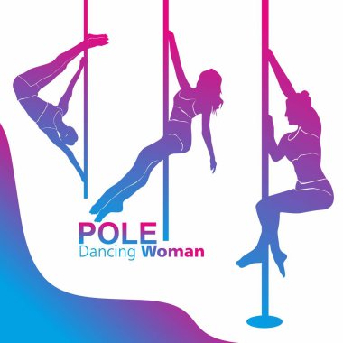 Direk dansçısı kadın seti mavi ve pembe gradyan, direk dansçısı ikonu çizimi