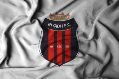 pringsewu, Lampung; September 12, 2024; flag logo texture selective focus RIYADH FC, football team from the Saudi Arabian league. 3d illustration clipart